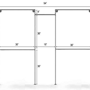 SERENITA 1 inch Heavy Duty Industrial Pipe Clothing Rack, Hanging Rod for Closet, Wall Mounted Multi Purpose (80" x 94" Double, Black)