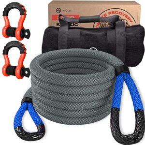kinetic recovery tow rope (33,900lbs), with 2 d ring shackles (41,800lbs), tow rope for truck heavy duty, offroad recovery kit for 4wd pick up truck, suv, atv, utv (silver-blue, 1x30)