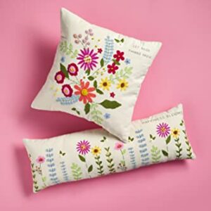 Mud Pie Embroidered Floral Canvas Pillow, Happiness