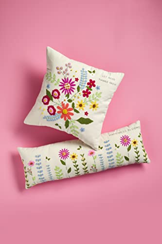 Mud Pie Embroidered Floral Canvas Pillow, Happiness