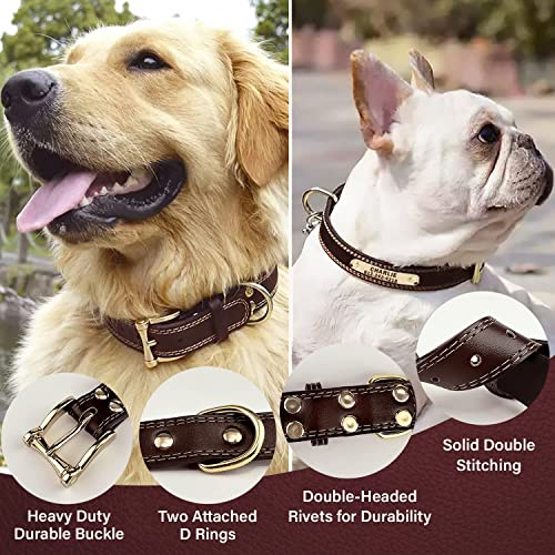 Personalized Dog Collar - Custom Leather Dog Collar with Engravable Nameplate - Durable Name Tag Collar - Customizable Dog Collar - Comfortable ID Collars for Small, Medium, Large Dogs (Small)