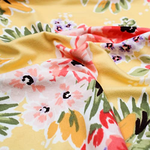 Texco Inc Poly Spandex Printed Medium Flowers DTY Brushed 4 Way Stretch Fabric, Banana Coral 2 Yards