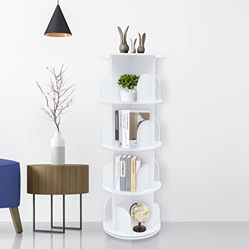 CeRaBuRET White 360° Rotating Bookshelf, 4 Tier Stackable Tall Bookshelf Bookcase with Storage Shelves Floor Standing Bookshelf Display for Living Room, Bedroom and Office, 15.7 * 15.7 * 46.5in