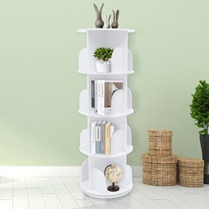 CeRaBuRET White 360° Rotating Bookshelf, 4 Tier Stackable Tall Bookshelf Bookcase with Storage Shelves Floor Standing Bookshelf Display for Living Room, Bedroom and Office, 15.7 * 15.7 * 46.5in