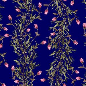 texco inc botanical meadow pattern brused floral prints design dty fabric/ 4 way stretch, navy watermelon 1 yard
