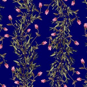 Texco Inc Botanical Meadow Pattern Brused Floral Prints Design DTY Fabric/ 4 Way Stretch, Navy Watermelon 1 Yard