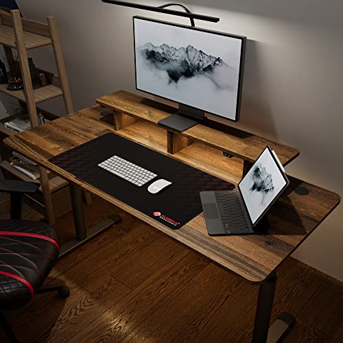 EUREKA ERGONOMIC 60 Inch Computer Desk Large Manual Height Adjustable Gaming Desk, Home Office Desk with Monitor Stand Shelf Led Lights Strips, Computer Desk with Dual 2 Monitor Mouse Pad, Brown