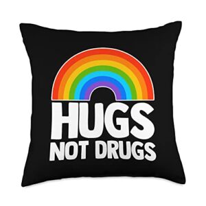 funny sober gifts & funny sober designs hugs not drugs-funny saying sobriety recovery aa na sober throw pillow, 18x18, multicolor