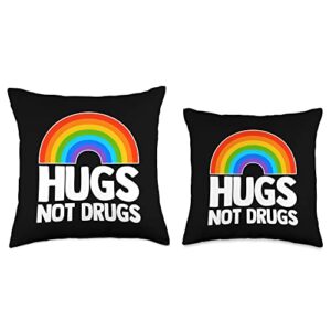 Funny Sober Gifts & Funny Sober Designs Hugs Not Drugs-Funny Saying Sobriety Recovery AA NA Sober Throw Pillow, 18x18, Multicolor