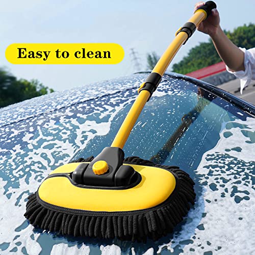 BMLEI Car Wash Brush with Long Handle, Microfiber Towels Car Wash Kit Cleaning Supplies, Car Wash Mop Mitt with 2 Replacement Head, Extension Pole Car Brush Cleaning Kit for Cars Trucks