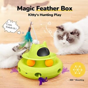 CATISM Cat Toys 4-in-1 Interactive Cat Toy for Indoor Cats,Electronic Automatic Cat Pointer Toys, Cat Feather Toys Track Balls Kitten Toys, Indoor Exercise Cat Wand Toy Green