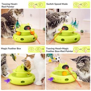 CATISM Cat Toys 4-in-1 Interactive Cat Toy for Indoor Cats,Electronic Automatic Cat Pointer Toys, Cat Feather Toys Track Balls Kitten Toys, Indoor Exercise Cat Wand Toy Green