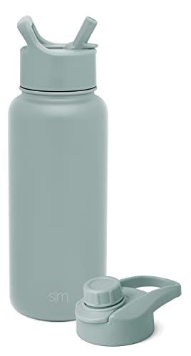 Simple Modern Water Bottle with Straw and Chug Lid Vacuum Insulated Stainless Steel Metal Thermos Bottles | 32oz, Sea Glass Sage & Bottle Brush for Cleaning Baby Bottles, Tumblers, Cups and More