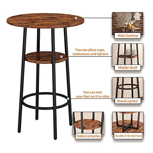 Tensun Bistro Table and Chairs Set of 2, 3-Piece Bar Table and Chairs, Small 2-Tier Round Pub Dining Table with Wooden Stools and Backrest, High Top Table for Kitchen Small Space