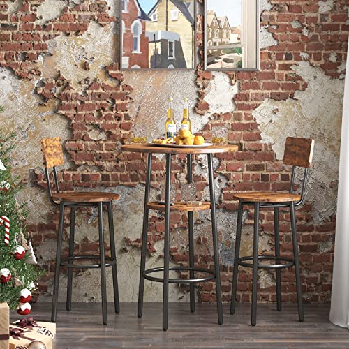 Tensun Bistro Table and Chairs Set of 2, 3-Piece Bar Table and Chairs, Small 2-Tier Round Pub Dining Table with Wooden Stools and Backrest, High Top Table for Kitchen Small Space