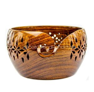 solid wood handicrafts handmade wooden yarn bowl - rosewood crafted beautiful yarn bowl for knitting and crochet yarn (small - 6 x 6 x 3)