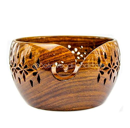 Solid Wood Handicrafts Handmade Wooden Yarn Bowl - Rosewood Crafted Beautiful Yarn Bowl For Knitting and Crochet Yarn (Small - 6 x 6 x 3)