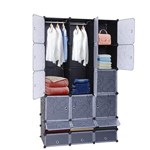 cffuvros 18-cube diy plastic closet cabinet, storage cube organizer with doors and clothes rod, stackable closet shelf for bedroom, plastic space saver for home, living room, office