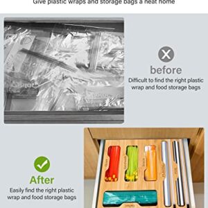 KOCWELL Ziplock Bag Organizer and Plastic Wrap Dispenser with Cutter & Under Sink Organizer Set
