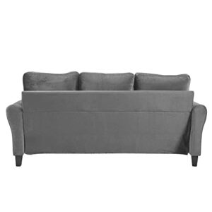 Homtique 3 Seater Couch for Living Room,78 Inches Width Modern Velvet Sofa Comfy Upholstered Couches with 2 Pillows for Office Apartment Bedroom Small Space (Grey)