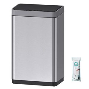 mbillion touchless infrared motion sensor trash can 13.2 gallons, rectangular stainless steel finish hands-free automatic open smart garbage can for home and office steel brushed