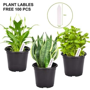 Whonline 60 Pack 6.6in Nursery Pots, Plastic Plant Pots Thickened Soft Seedling Pots with Plant Label for Flowers, Succulents, Seedlings Cuttings Transplanting Indoor & Outdoor (Black, About 1 Gallon)