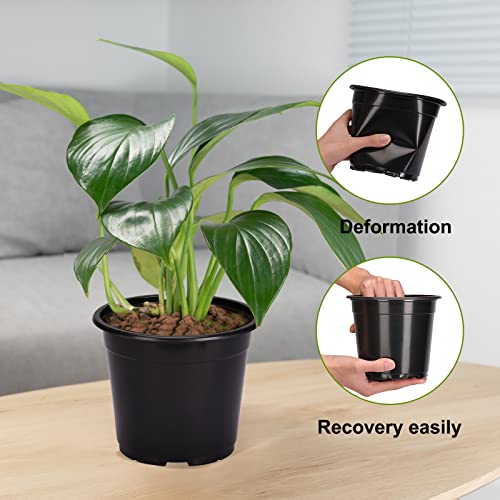 Whonline 60 Pack 6.6in Nursery Pots, Plastic Plant Pots Thickened Soft Seedling Pots with Plant Label for Flowers, Succulents, Seedlings Cuttings Transplanting Indoor & Outdoor (Black, About 1 Gallon)
