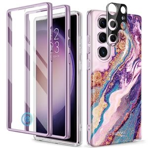gviewin for samsung galaxy s23 ultra case 5g 6.8", [built-in screen protector + camera lens protector ][2 front frames] military grade shockproof, marble protective phone cover(dreamland river/purple)