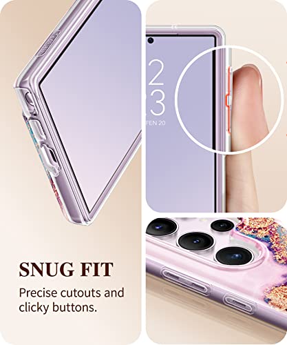 GVIEWIN for Samsung Galaxy S23 Ultra Case 5G 6.8", [Built-in Screen Protector + Camera Lens Protector ][2 Front Frames] Military Grade Shockproof, Marble Protective Phone Cover(Dreamland River/Purple)