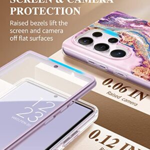 GVIEWIN for Samsung Galaxy S23 Ultra Case 5G 6.8", [Built-in Screen Protector + Camera Lens Protector ][2 Front Frames] Military Grade Shockproof, Marble Protective Phone Cover(Dreamland River/Purple)
