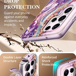 GVIEWIN for Samsung Galaxy S23 Ultra Case 5G 6.8", [Built-in Screen Protector + Camera Lens Protector ][2 Front Frames] Military Grade Shockproof, Marble Protective Phone Cover(Dreamland River/Purple)