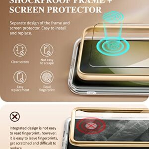 GVIEWIN Compatible with Samsung Galaxy S23 Case with Screen Protector + Camera Lens Protector, [21FT Military Grade Drop Test] Full Body Protection Rugged Marble Case Cover(Drift Sand/Brown)