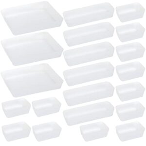 xihou 21 pcs frosted plastic drawer organizer set, 3 sizes desk drawer divider organizers and storage bins for makeup, jewelry, gadgets for kitchen, bedroom, bathroom, office