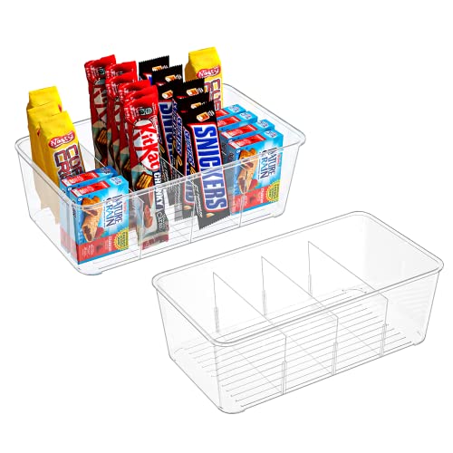 Pantry Organization and Storage, Clear Food Storage Organizer Bin with Removable Dividers for Kitchen, BPA-FreeRefrigerator Organizer, Cabinet Organizer