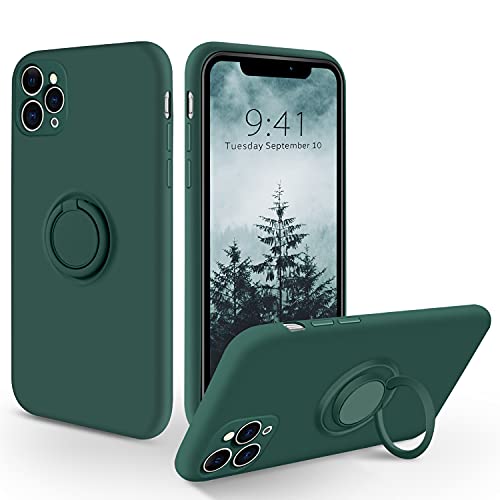 KiviCase iPhone 11 Pro Max Case, Phone Case iPhone 11 ProMax, Slim Silicone Soft Rubber Shockproof Protective Bumper 360° Ring Holder Kickstand Drop Protection Cute Girl Women Boy Men Cover,Dark Green