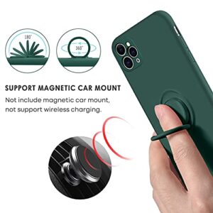 KiviCase iPhone 11 Pro Max Case, Phone Case iPhone 11 ProMax, Slim Silicone Soft Rubber Shockproof Protective Bumper 360° Ring Holder Kickstand Drop Protection Cute Girl Women Boy Men Cover,Dark Green