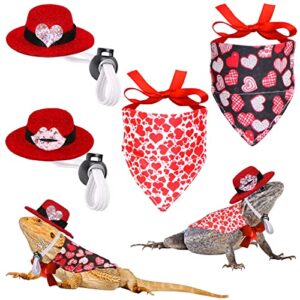 jotfa 4 pcs bearded dragon valentine’s day costumes, lizard valentine’s day hats bandanas lizard scarf valentines outfits for bearded dragon lizard hamster guinea pig small animal