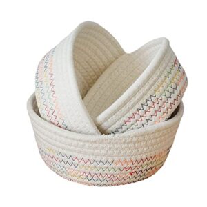 Creahappy Storage Basket Round Woven Baskets 3 Sizes Cotton Nesting Baskets Desktop Storage Basket Decorative Boho Basket for Cosmetics Remote Control Console Sundries(S, M, L)