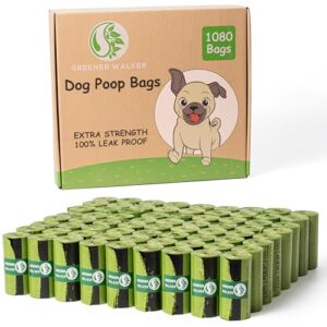 greener walker poop bags for dog waste, 1080 doggy waste bags extra thick strong 100% leak-proof (green)