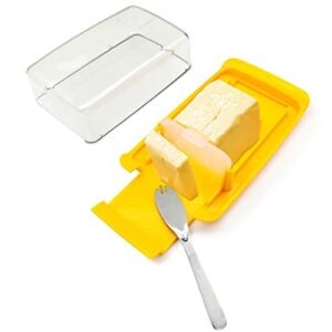 izoi-plastic butter dish with lid for countertop and refrigerator - butter keeper, holder, tray, container and storage set with flip-top, wide, small, covered design, food safe, dishwasher safe