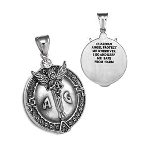 saint michael pendant holding holy cross - army of god seal - archangel protection prayer - king of solomon star of david accents - antique finish - guardian angel miraculous medal - white crystal