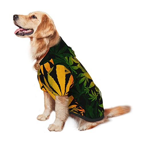 Large Dog Hoodie Rasta-Canabis-Weed-Leaf Pet Clothes Sweater with Hat Soft Cat Outfit Coat X-Large