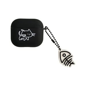 black cat pattern case for airpods 3rd generation 2021, shock-absorbing case cover accessories with pendant full protective case for women men girl