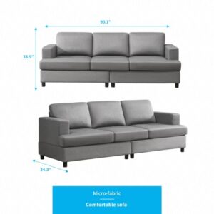 Mjkone 3 Seats Sectional Sofa Couch, 91" W Upholstered Living Room Sofa, Sectional Sofa Furniture Set for Apartment/Bedroom/Office,Light Grey