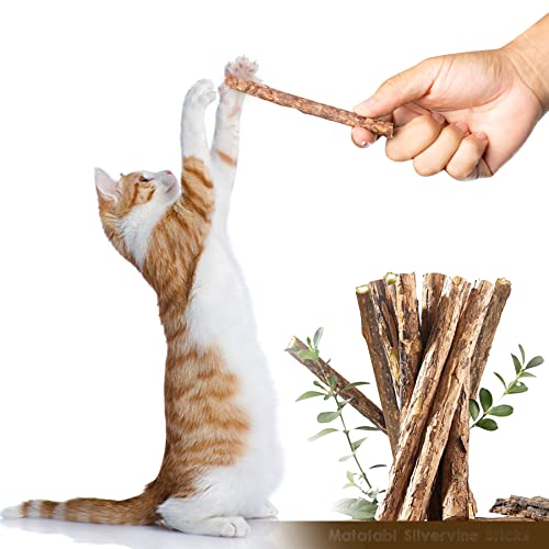 Rocendlor 25PCS/Pack Silvervine Sticks for Cats, Cat Chew Stick, Catnip Toys, Natural Matatabi Sticks, Kitty Kitten Teething Interactive Wand Toy, Molar Dental Sticks for Cat