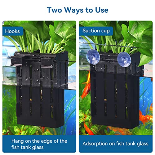 Upgraded Aquarium Plant Holder with Hooks and Suction Cups for Fish Tank Aquaponic Plant Cultivation and Aquascape Decorations (Black)