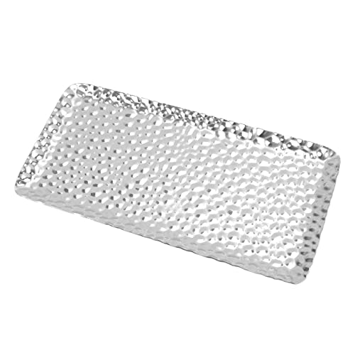 Hammered Tray, Exquisite Elegant Odorless Rectangular Stainless Steel Tray Decoration for Bathroom (Silver)