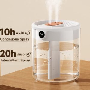 Air Humidifier, Top Filling Cool Mist Humidifier 1500ml Water Tank for Baby Bedroom Office Home 10 Hour Auto Shut-Off -1.5L White(with humidity display)