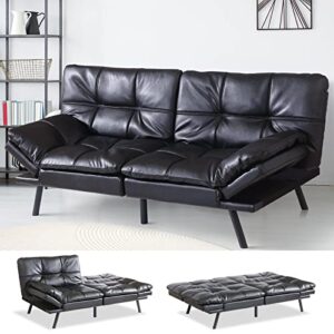 muuegm futon sofa bed,modern futon couch,faux leather sofa couch with adjustable armrests and back,convertible sleeper sofa,couches for living room,dorm,office and small space/black