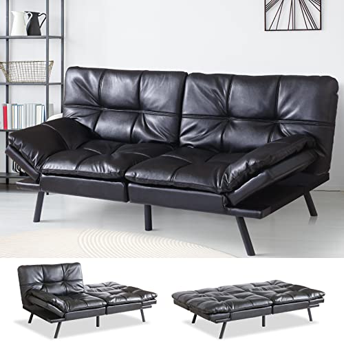 MUUEGM Futon Sofa Bed,Modern Futon Couch,Faux Leather Sofa Couch with Adjustable Armrests and Back,Convertible Sleeper Sofa,Couches for Living Room,Dorm,Office and Small Space/Black